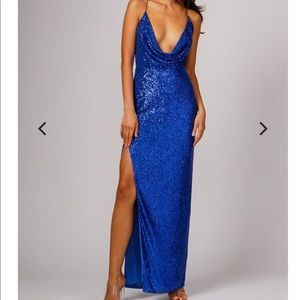 NWT Jay Godfrey Milena Cowl Neck Sequin Gown Royal
